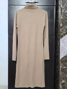 Exported Elegant Beige Knit Winter Dress