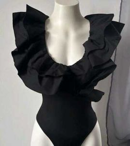 Black Ruffle Neck Top