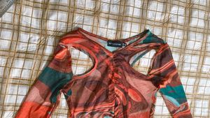 Sheer Marble Print Long Sleeve Top