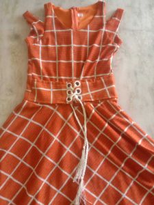 Cute Orange Checkered Dress