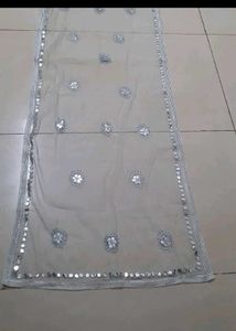 Embroidered Net Dupatta with Mirror Work