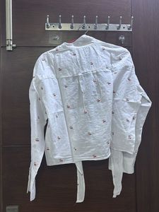 White Cherry Print Button-Down Shirt