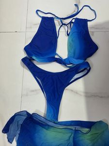 New Blue Ombre Swimsuit with Skirt