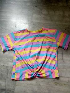 Colorful Striped Heart Twist Front T-Shirt Combo f