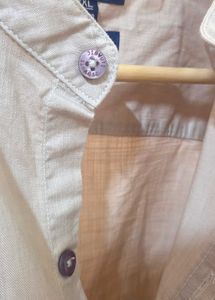 Men's Beige Band Collar Casual Shirt