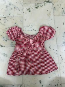 Red Gingham Puff Sleeve Top