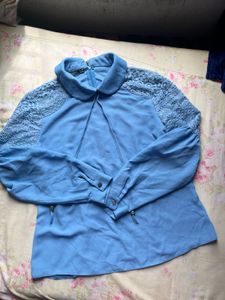 Blue Lace Sleeve Top