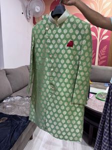 Green &amp; Gold Brocade Sherwani