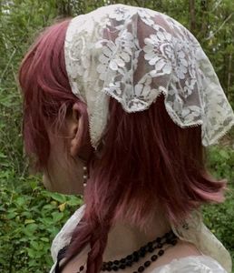 white lace bandana head scarf