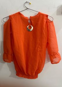 Vibrant Orange Cold Shoulder Top