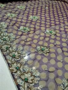Wine-golden Dotted Embroidered Saree