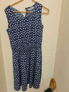 Blue Palm Tree Print Dress