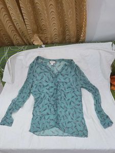 Monsoon Sage Green Bird Print CrinkleBlouse Top