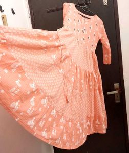 Peach Printed flared kurta