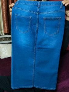 Denim Midi Skirt with Slit