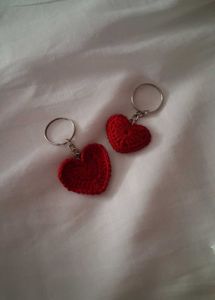Red Heart Crochet Keychains (Set of 2)