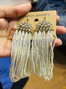Elegant White Beaded Dangle Earrings