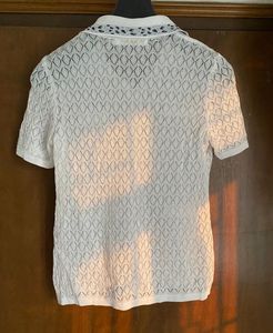 Elegant White Knitted Short Sleeve Polo Shirt