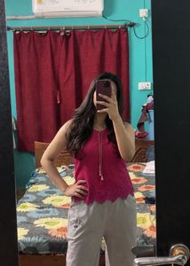 Fuchsia Lace V-Neck Top
