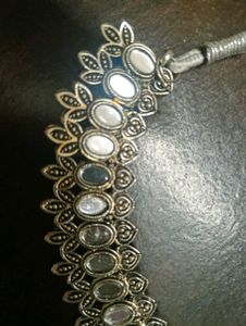 Antique Silver Mirror Choker Necklace