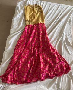 Elegant Pink & Gold Ethnic Gown