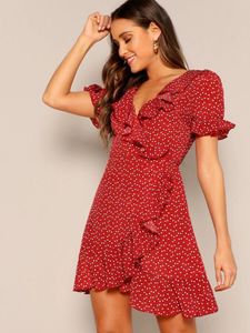 Chic Red Polka Dot Wrap Dress