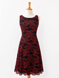 Black lacy dress with red floral detailing