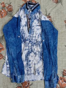 Men's Blue & White Printed Shirt