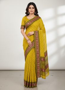 Yellow Embroidered Bandhani Saree