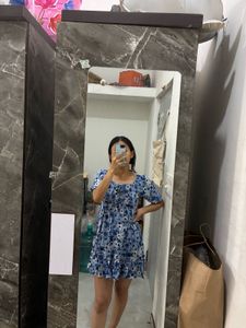Blue Floral Off-Shoulder Dress