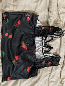Cherry Print Ruched Crop Top