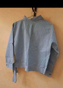 Blue &amp; White Striped Tie-Waist Shirt