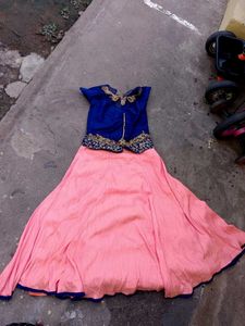 Blue &amp; Pink Embroidered Lehenga gown