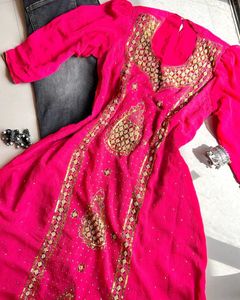 Pink Embellished Ethnic Kurta