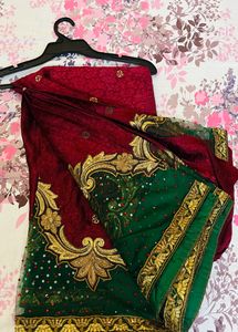Saree Beautiful Maroon Green