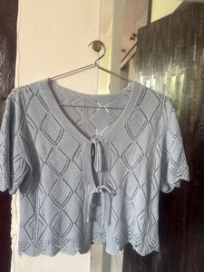 Light Blue Cropped Knit Cardigan