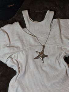 Cream Ribbed Cut-out Long Sleeve Top