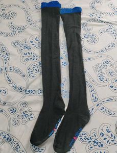 Black long Over-the-Knee Socks with Blue Trim