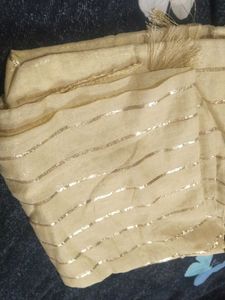 Elegant Cream Dupatta with Golden Stripes