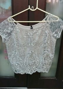Exquisite Lace Embellished Crop Top - XL Size