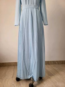 Elegant Light Blue Pleated Maxi Dress