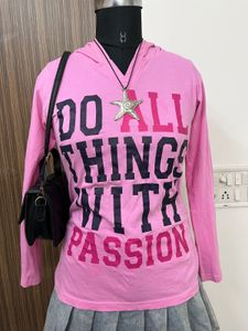 Pink Graphic Print Hoodie T-Shirt