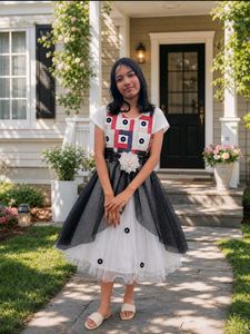 Girls White & Black Party Dress