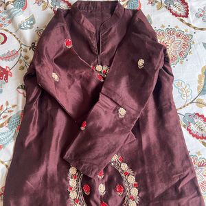 Embroidered Kurta with Dupatta- Margin available