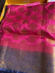 Vibrant Pink Silk Saree with Gold Peacock Motifs