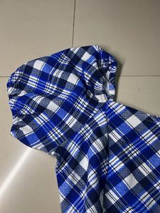 Blue, blue, black white checks, short mini dress w