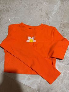 Cute Orange Crop Top with Flower