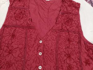 Embroidered Maroon Ethnic Vest