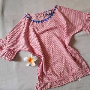 Striped Ruffle Sleeve Crop Top