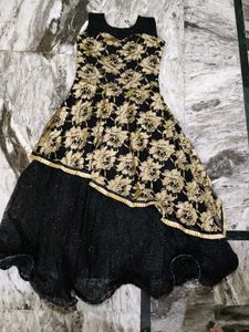 Black &amp; Gold Floral Ethnic Gown